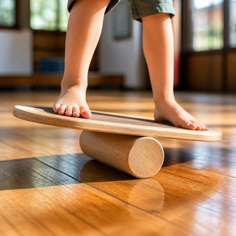 Wobble board with a roller